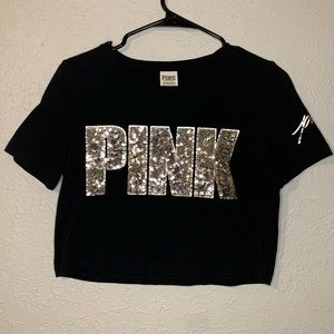 - Pink - XS - Black sequin crop top